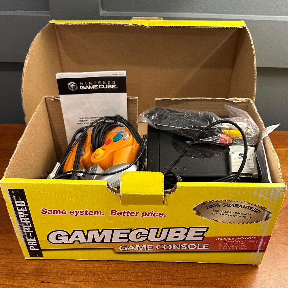 Nintendo GameCube with Orange and Silver Controllers and Accessories